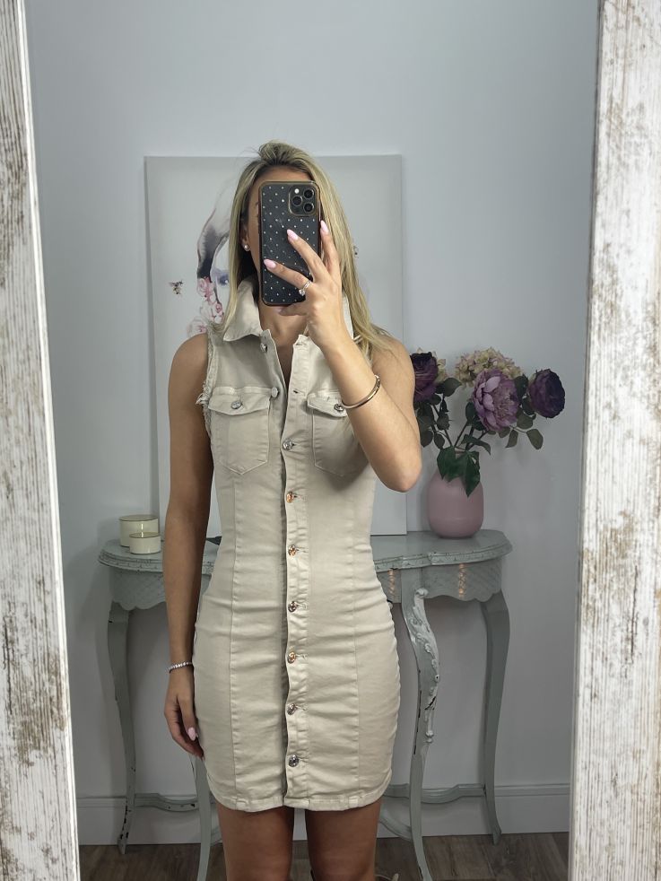 Vestido beige vaquero abotonado
