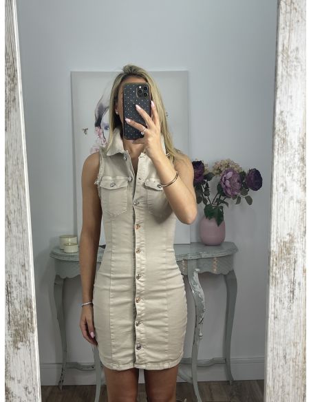Vestido beige vaquero abotonado