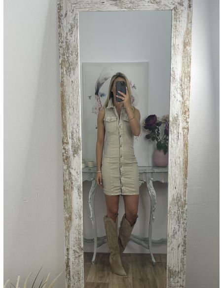 Vestido beige vaquero abotonado