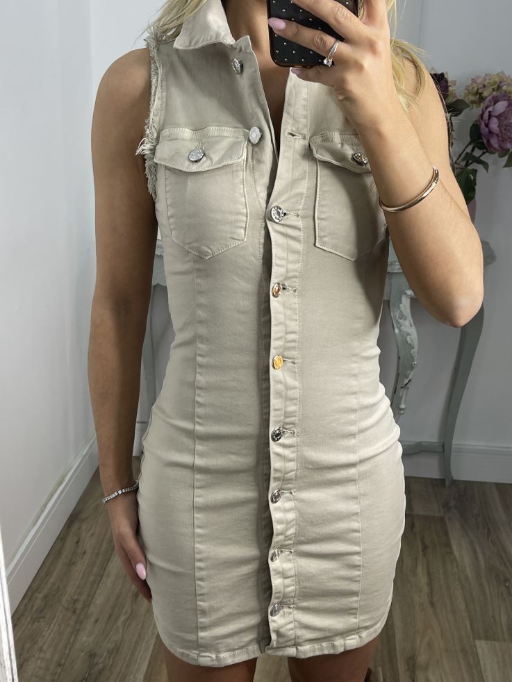 Vestido beige vaquero abotonado