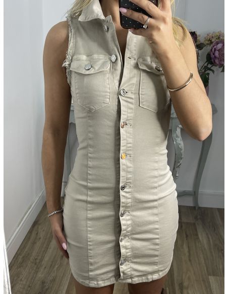 Vestido beige vaquero abotonado