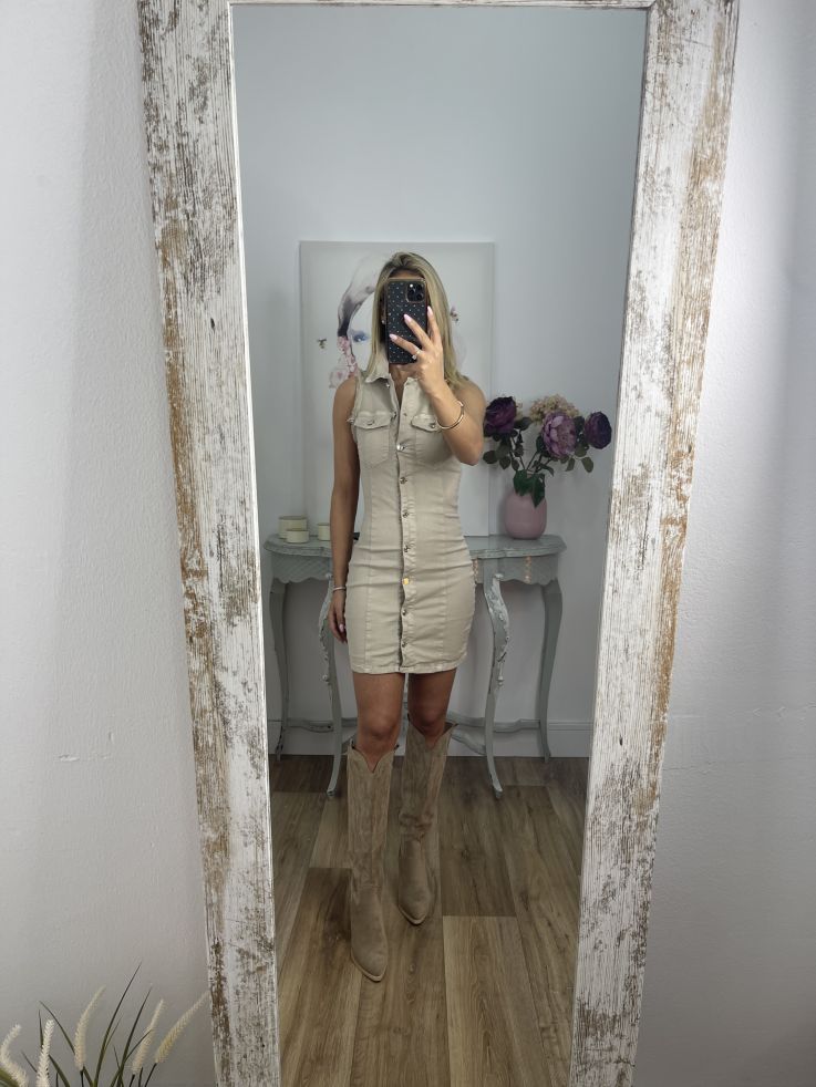Vestido beige vaquero abotonado