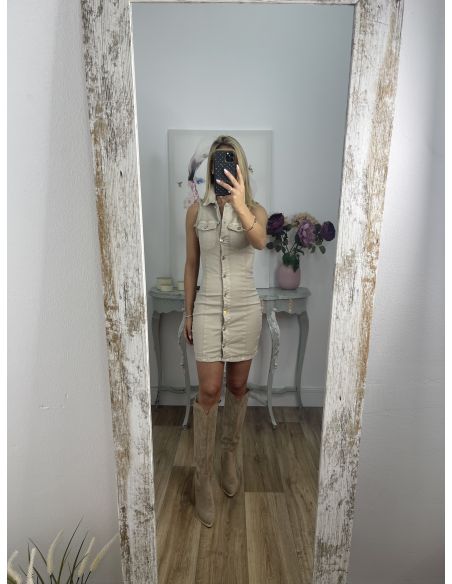 Vestido beige vaquero abotonado