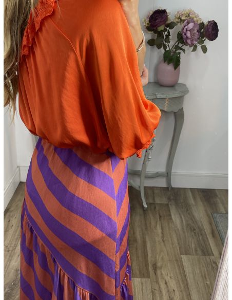Blusa asimétrica satinada naranja