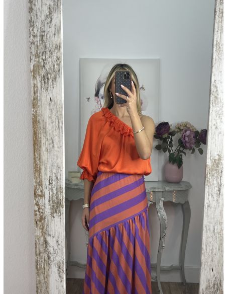 Blusa asimétrica satinada naranja