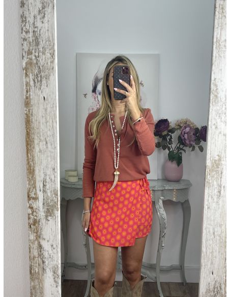 Camiseta algodón botones teja