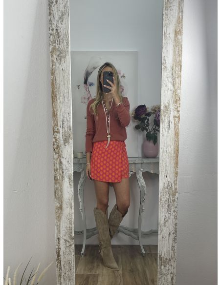 Camiseta algodón botones teja