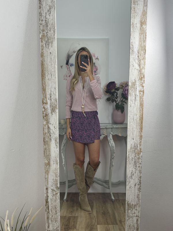 Falda pantalón de gasa estampado malva y rosa