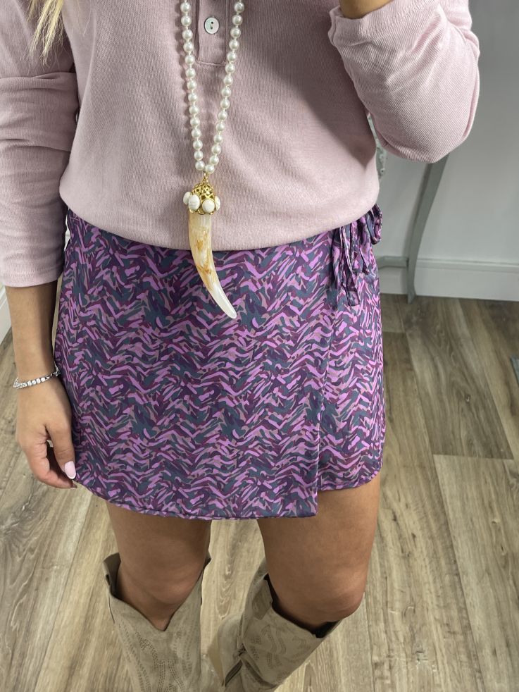 Falda pantalón de gasa estampado malva y rosa