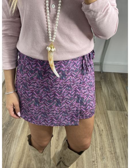 Falda pantalón de gasa estampado malva y rosa