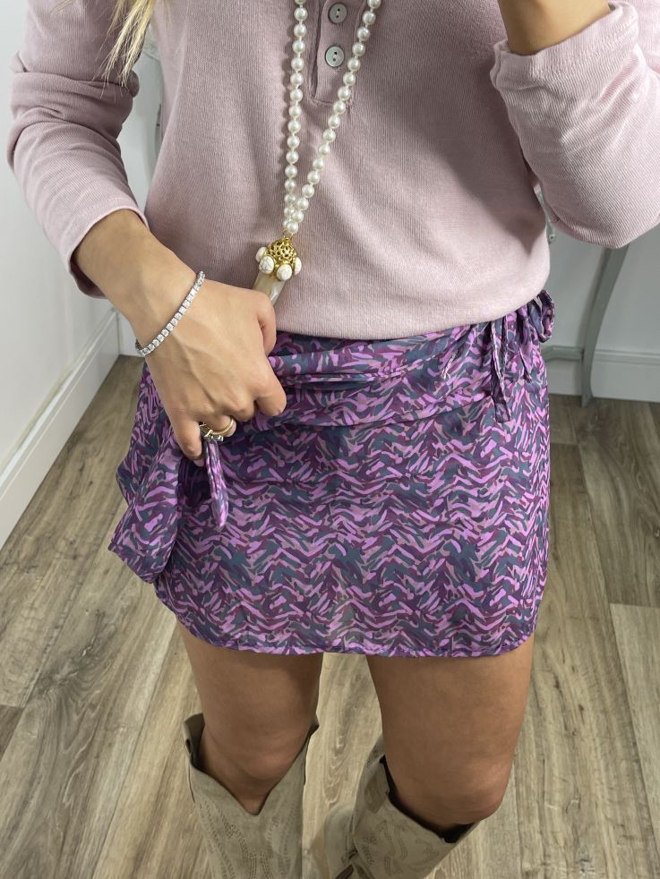 Falda pantalón de gasa estampado malva y rosa