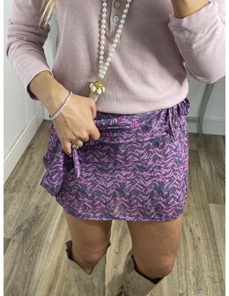 Falda pantalón de gasa estampado malva y rosa