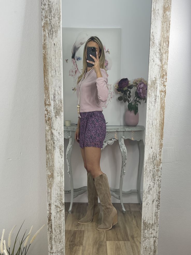 Falda pantalón de gasa estampado malva y rosa