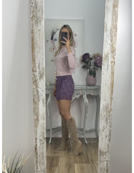 Falda pantalón de gasa estampado malva y rosa