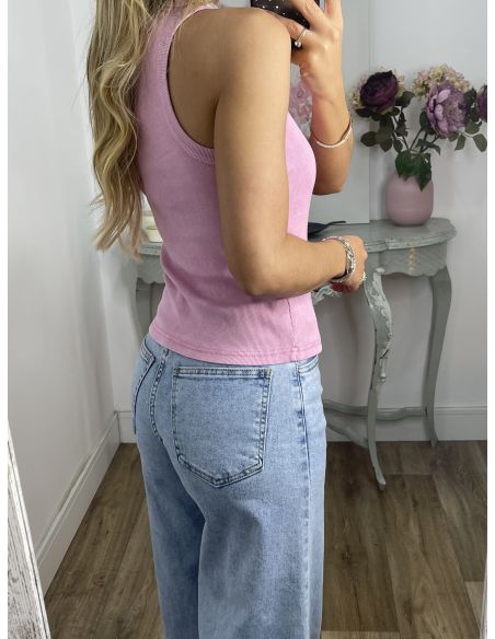 Camiseta olímpica efecto desgastado rosa