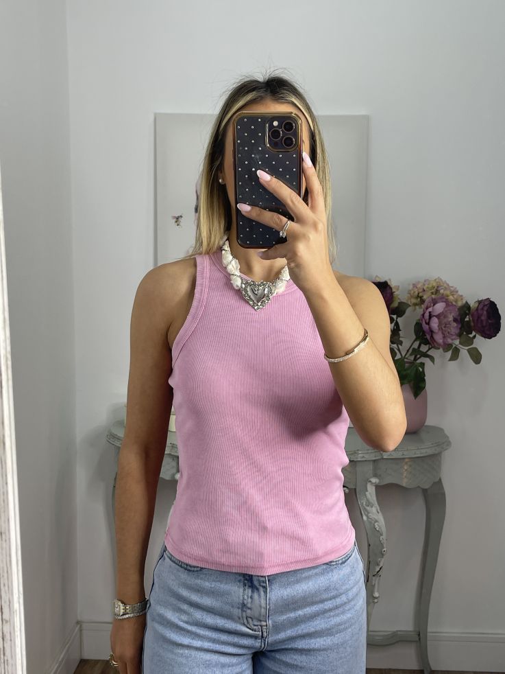 Camiseta olímpica efecto desgastado rosa