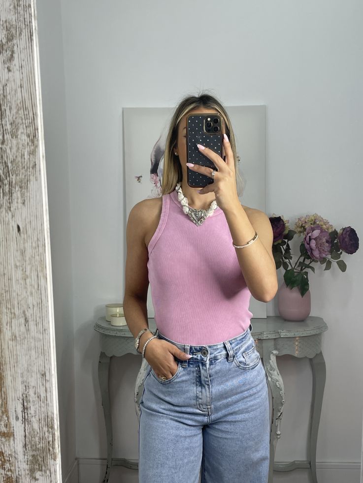 Camiseta olímpica efecto desgastado rosa