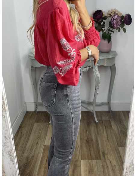 Camisa fresa con bordado plateado