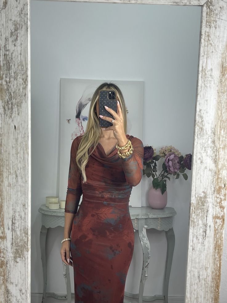 Vestido Roselin tull teja