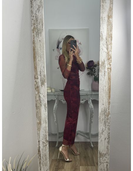 Vestido Roselin tull burdeos