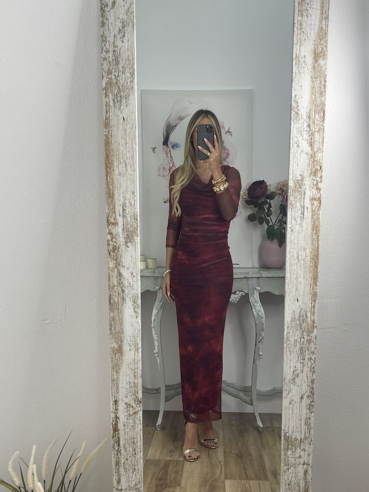 Vestido Roselin tull burdeos