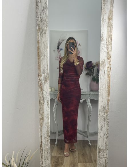 Vestido Roselin tull burdeos