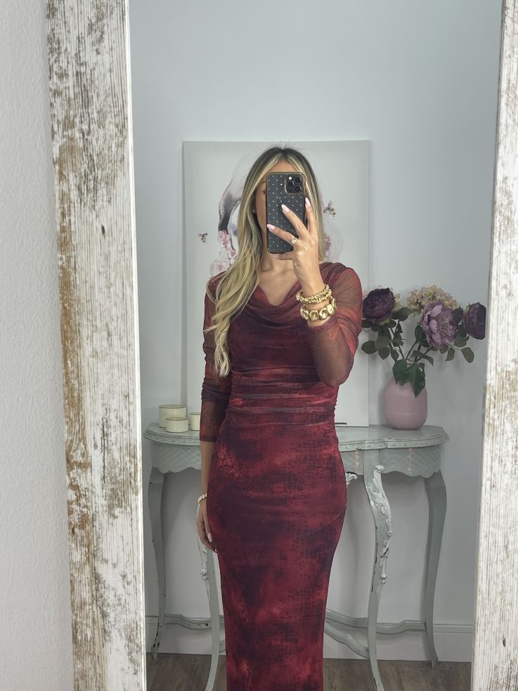 Vestido Roselin tull burdeos