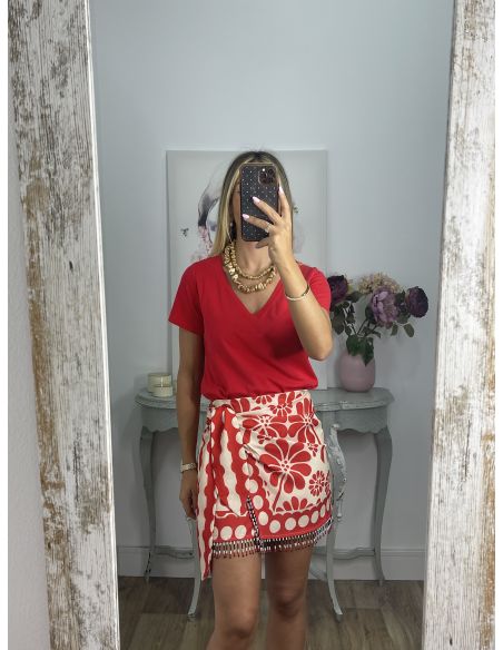 Camiseta manga corta roja cuello de pico