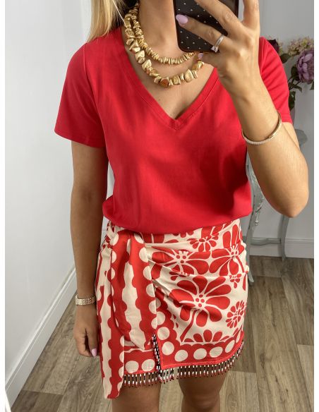 Camiseta manga corta roja cuello de pico