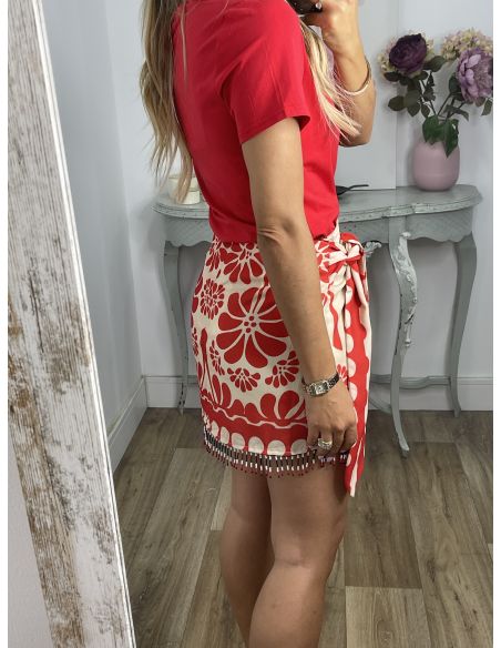 Camiseta manga corta roja cuello de pico