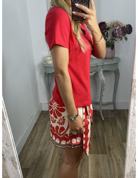 Camiseta manga corta roja cuello de pico