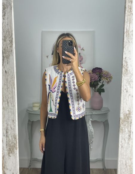 Chaleco Grecia blanco con bordados