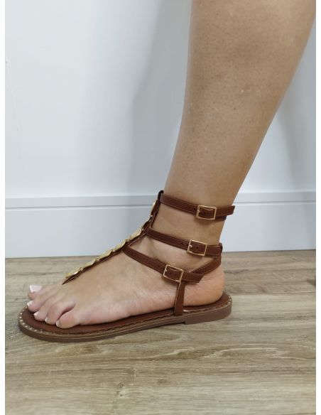 Sandalia romana alta camel