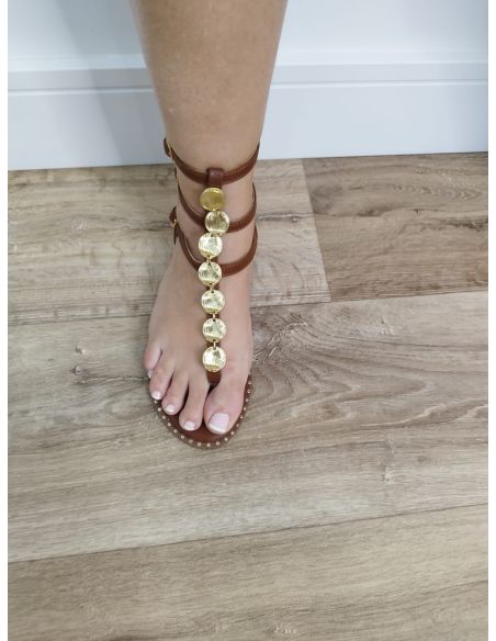 Sandalia romana alta camel