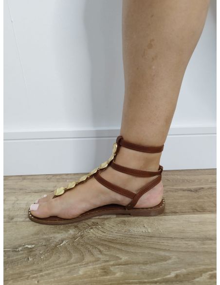 Sandalia romana alta camel
