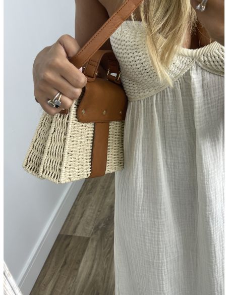 Bolso mimbre camel