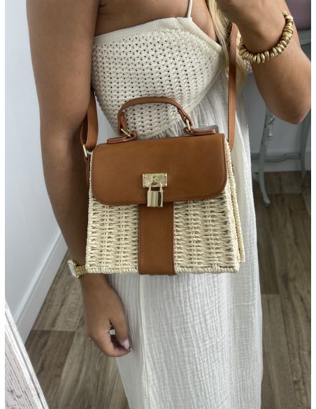 Bolso mimbre camel