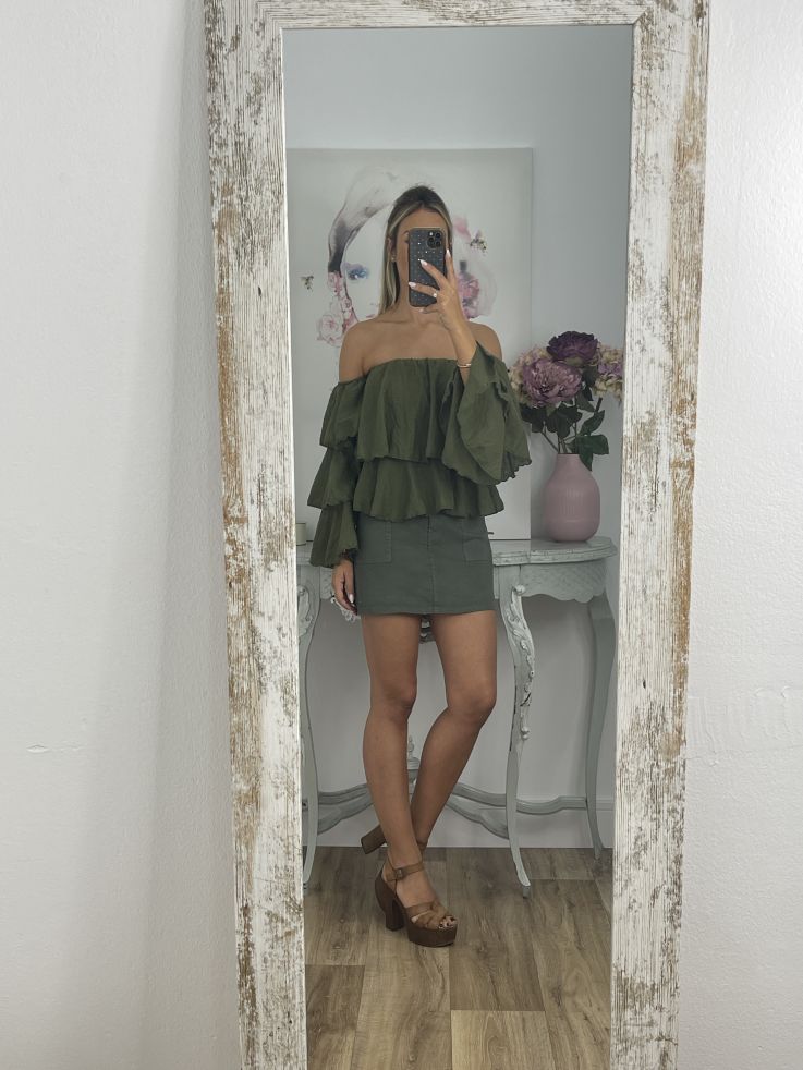 Falda pantalón vaquera verde kaki