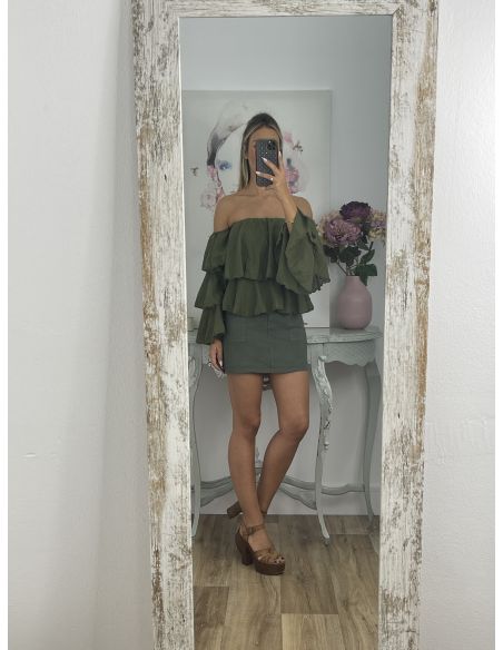 Falda pantalón vaquera verde kaki