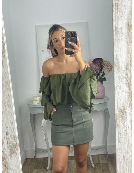 Falda pantalón vaquera verde kaki
