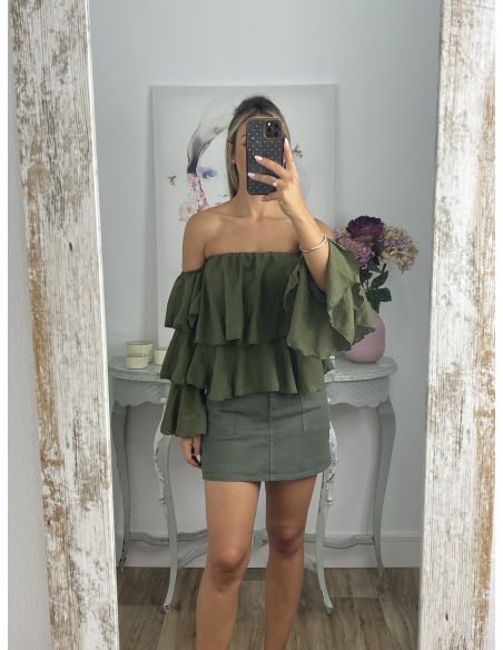 Falda pantalón vaquera verde kaki