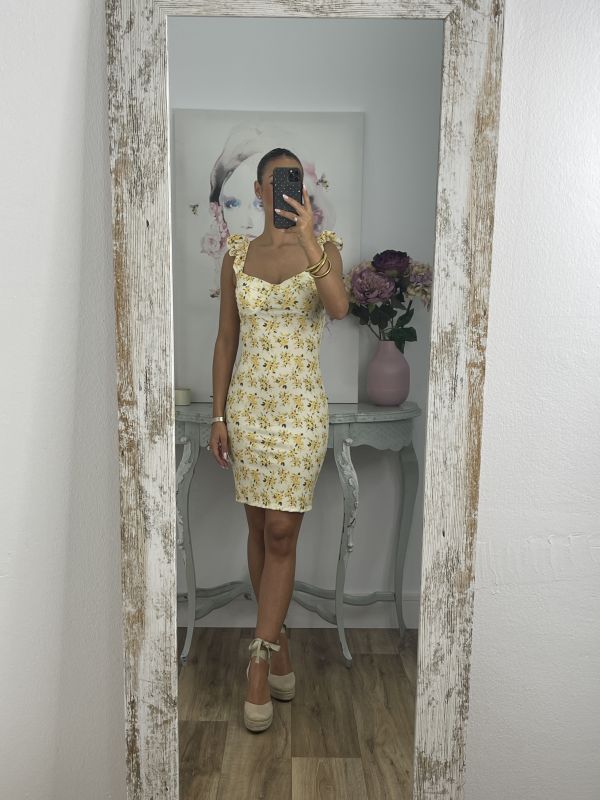 Vestido Gala corto flores amarillas