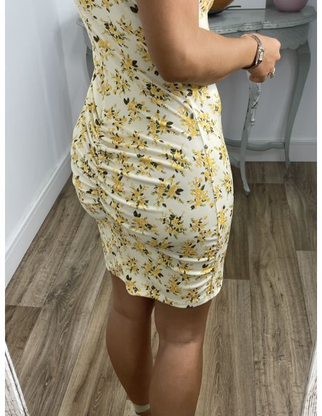 Vestido Gala corto flores amarillas