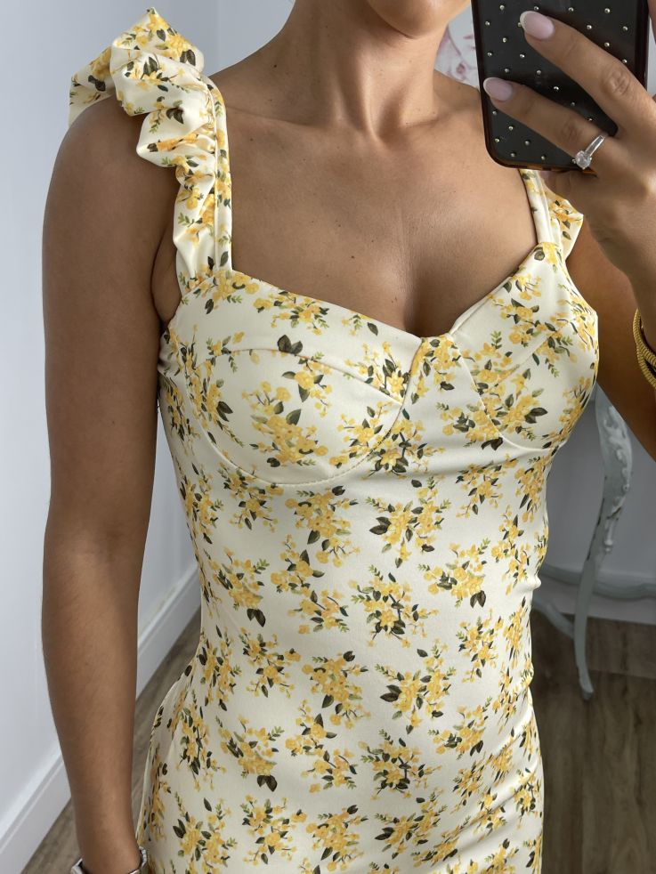 Vestido Gala corto flores amarillas