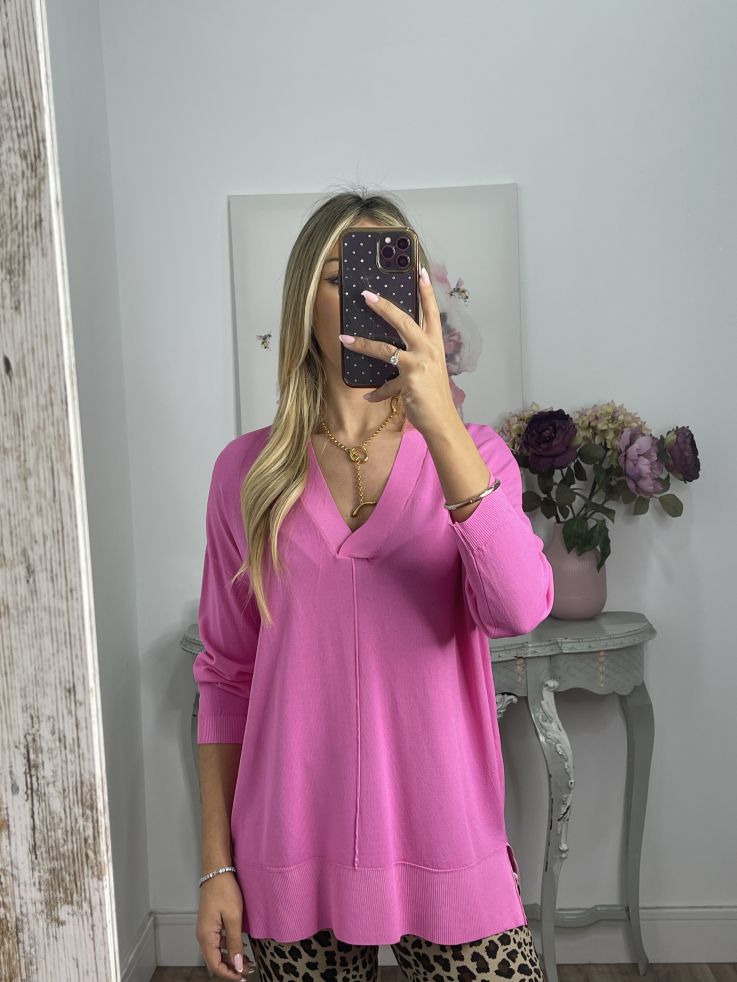 Jersey hilo rosa cuello pico
