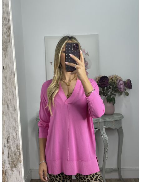 Jersey hilo rosa cuello pico