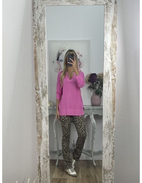 Jersey hilo rosa cuello pico