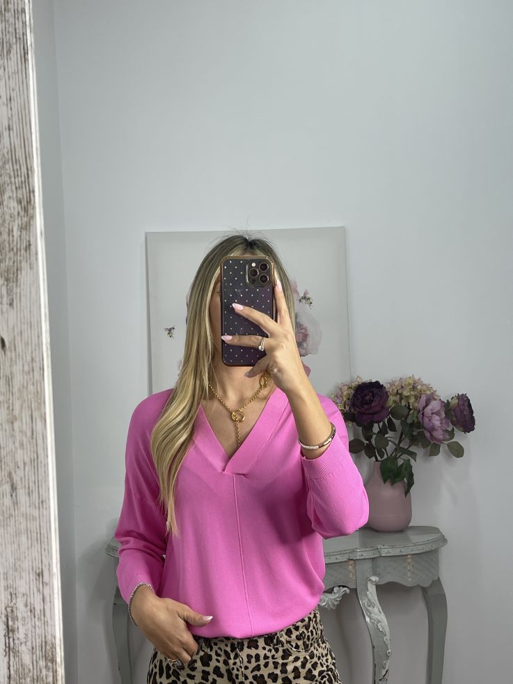 Jersey hilo rosa cuello pico