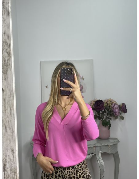 Jersey hilo rosa cuello pico