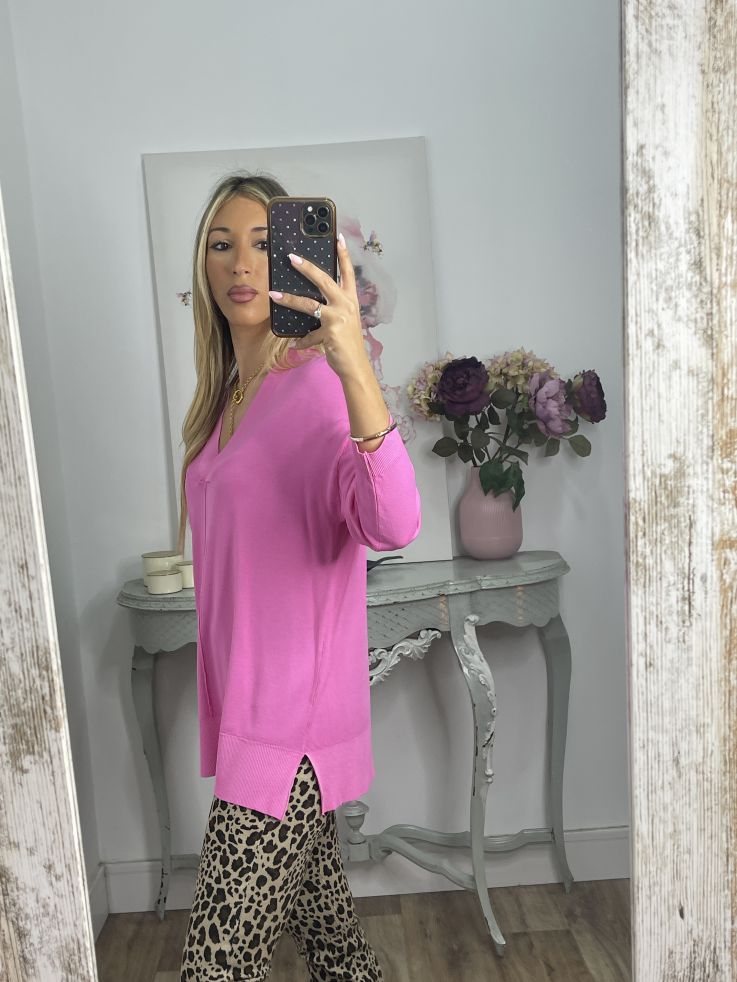 Jersey hilo rosa cuello pico